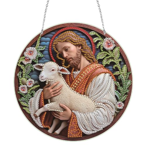 ENCOMAG Jesus Diamond Painting Anhänger, Diamant Painting Bilder, Wandbehang Windspiele 5D Strass Diamant Malerei Ornamente Sonnenfänger für Wand Fenster Garten Dekoration ENCOMAG Jesus Diamond Painting Anhänger, Diamant Painting Bilder, Wandbehang Windspiele 5D Strass Diamant Malerei Ornamente Sonnenfänger für Wand Fenster Garten Dekoration von ENCOMAG