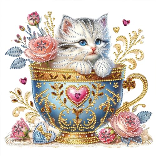 ENCOMAG Katze Diamond Painting, 5D Diamant Painting Kits Bilder für Erwachsene, Diamond Art Kits Kinder, DIY Diamant Malerei für Heim Wanddekor, Malen nach Zahlen Diamant Anfänger von ENCOMAG