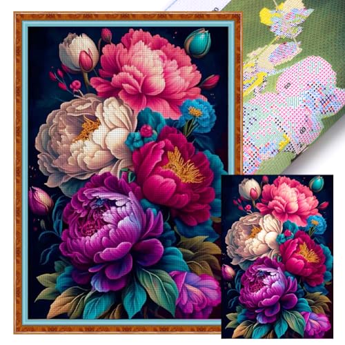 ENCOMAG Kreuzstich-Set, Motiv: Pfingstrosen, 11 fädig, 3 Stränge, vorgedrucktes Stickset, Blumenmuster für Mädchen und Frauen, Handarbeitsset, 40 x 60 cm ENCOMAG Kreuzstich-Set, Motiv: Pfingstrosen, 11 fädig, 3 Stränge, vorgedrucktes Stickset, Blumenmuster für Mädchen und Frauen, Handarbeitsset, 40 x 60 cm von ENCOMAG