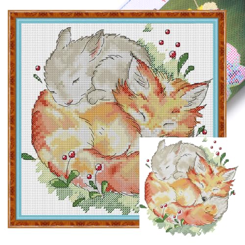 ENCOMAG Kreuzstich-Set mit Fuchs-Hasen-Prägung für Erwachsene und Anfänger, DIY-Kreuzstich-Set, bedruckte Nadelspitzen-Kits, Bastel-Sticksets für Heimdekoration, 27 x 27 cm ENCOMAG Kreuzstich-Set mit Fuchs-Hasen-Prägung für Erwachsene und Anfänger, DIY-Kreuzstich-Set, bedruckte Nadelspitzen-Kits, Bastel-Sticksets für Heimdekoration, 27 x 27 cm von ENCOMAG