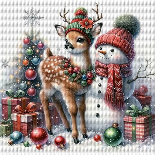 ENCOMAG Kreuzstich-Set mit Schneemann-Hirsch-Motiv, Weihnachtsbaum, Winter, geprägtes Kreuzstich-Set für Erwachsene, einfaches und einfaches Anfänger-Kreuzstich-Set, Nadelspitzen-Set für Anfänger, 30 ENCOMAG Kreuzstich-Set mit Schneemann-Hirsch-Motiv, Weihnachtsbaum, Winter, geprägtes Kreuzstich-Set für Erwachsene, einfaches und einfaches Anfänger-Kreuzstich-Set, Nadelspitzen-Set für Anfänger, 30 von ENCOMAG