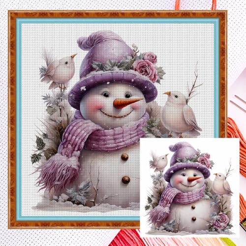 ENCOMAG Kreuzstich-Set mit Winter-Schneemann, 18 fädige Stickerei, Handarbeit für Erwachsene, Anfänger, Kinder, Geschenke, Wandkunst, 30 x 30 cm von ENCOMAG