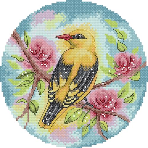 ENCOMAG Oriole Kreuzstich-Set für Anfänger, geprägtes Kreuzstich-Zubehör, Handarbeit, Vordruck-Stickset für Erwachsene, DIY-Nadelspitzen-Kits, 21 x 21 cm von ENCOMAG