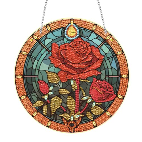 ENCOMAG Rose Diamond Painting Anhänger, Diamant Painting Bilder, Wandbehang Windspiele 5D Strass Diamant Malerei Ornamente Sonnenfänger für Wand Fenster Garten Dekoration ENCOMAG Rose Diamond Painting Anhänger, Diamant Painting Bilder, Wandbehang Windspiele 5D Strass Diamant Malerei Ornamente Sonnenfänger für Wand Fenster Garten Dekoration von ENCOMAG