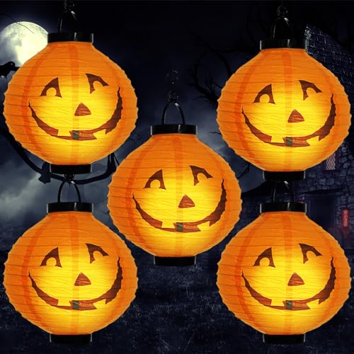 ENCOUN 5Stück Halloween Laterne, Halloween Deko Garten, Halloween Deko Kürbis Laterne, Halloween Papier Lampion für Kinder, 20cm Faltbare Halloween Lampion mit Haken für Halloween Party Dekoration ENCOUN 5Stück Halloween Laterne, Halloween Deko Garten, Halloween Deko Kürbis Laterne, Halloween Papier Lampion für Kinder, 20cm Faltbare Halloween Lampion mit Haken für Halloween Party Dekoration von ENCOUN