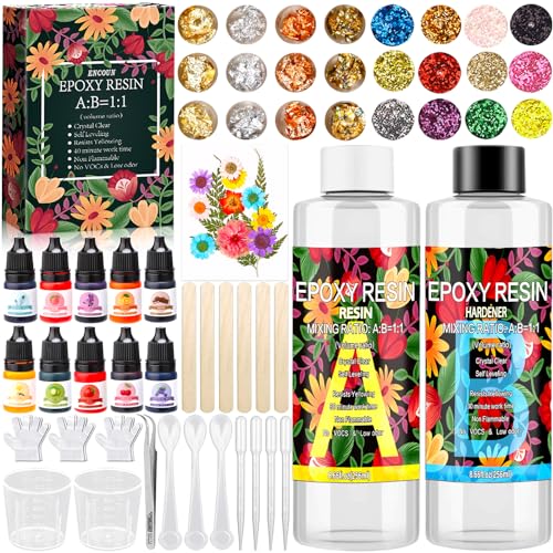 ENCOUN Epoxidharz Set Anfänger 510ml, 1: 1-Verhältnis Glasklar Gießharz Set, Harz Gießen Zubehör mit Glitzer, Holzstäbchen, Messbecher, Epoxidharz Anfänger Set für Handwerk, Kunstprojekt ENCOUN Epoxidharz Set Anfänger 510ml, 1: 1-Verhältnis Glasklar Gießharz Set, Harz Gießen Zubehör mit Glitzer, Holzstäbchen, Messbecher, Epoxidharz Anfänger Set für Handwerk, Kunstprojekt von ENCOUN