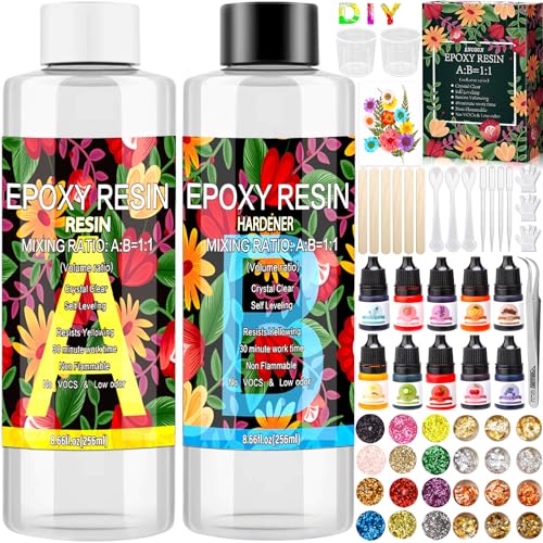 ENCOUN Epoxidharz Set Anfänger 510ml, 1: 1-Verhältnis Glasklar Gießharz Sets, Harz Gießen Zubehör mit Glitzer, Holzstäbchen, Messbecher, Epoxidharz Anfänger Sets für Handwerk, Kunstprojekt ENCOUN Epoxidharz Set Anfänger 510ml, 1: 1-Verhältnis Glasklar Gießharz Sets, Harz Gießen Zubehör mit Glitzer, Holzstäbchen, Messbecher, Epoxidharz Anfänger Sets für Handwerk, Kunstprojekt von ENCOUN