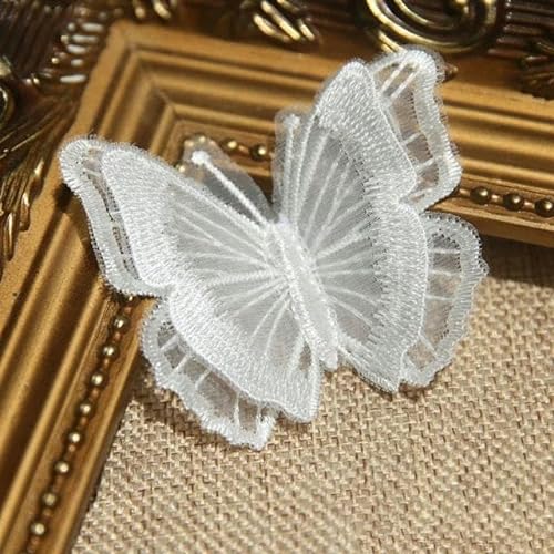 10 teile/los Weiß Organza Schmetterling Patches DIY Mode Spitze Applikation Für Hochzeit Kleidung Dekorative Nähen Stickerei-F4 von ENEMO