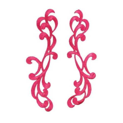 22,5 x 6,5 cm, 5 Paar, weiß, schwarz, modische Spitzen-Blumenapplikationen, Stickflecken zum Aufnähen auf Bekleidungsbesätze, DIY, Cosplay, DA930-Fluo Pink-1 von ENEMO