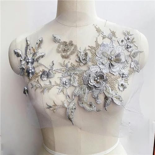 3D Blumen Perlen Spitzenstoffe Applikation Stickerei Nähen Auf Patches Für Hochzeit/Abendkleid Kleidung Patches Scrapbooking-Grau von ENEMO