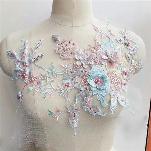 3D Blumen Perlen Spitzenstoffe Applikation Stickerei Nähen Auf Patches Für Hochzeit/Abendkleid Kleidung Patches Scrapbooking-Rosa Blau von ENEMO