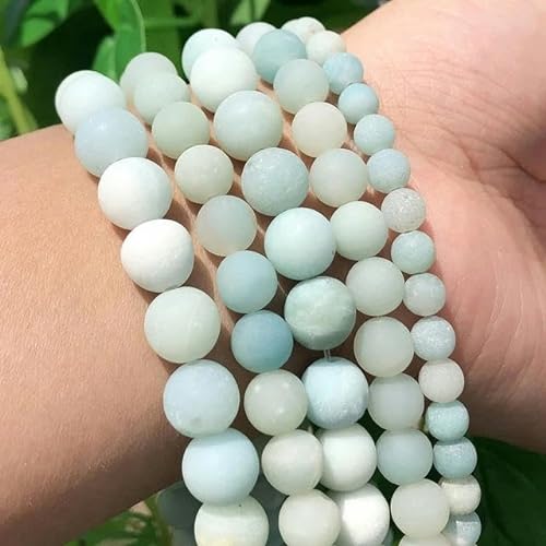 6/8/10mm Frosted Blue River matte Perlen Natursteine Runde lose Perlen für Schmuckherstellung Armband Halskette DIY-4mm 91Stk von ENEMO