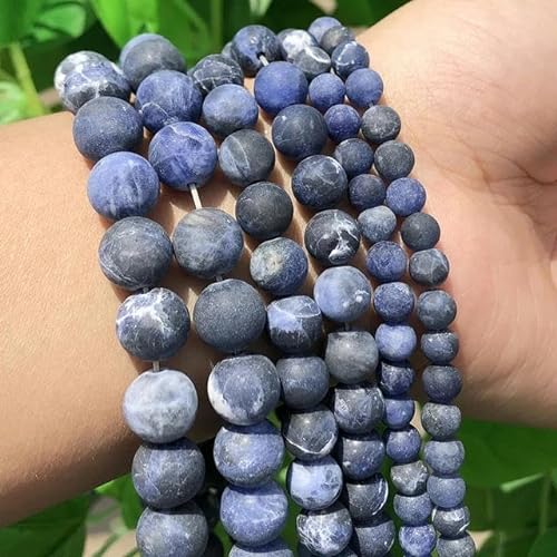 6/8/10mm Frosted Blue River matte Perlen Natursteine Runde lose Perlen für Schmuckherstellung Armband Halskette DIY-Old Blue Sodalite-12mm 28St von ENEMO