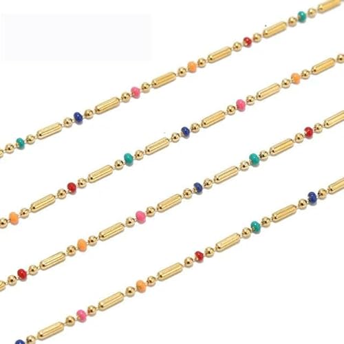 Edelstahl-Kugelperlen-Gliederkette mit goldenem Gesicht, 2,2 mm Zugkette, Perlen für Halskette, Schlüsselanhänger, Erkennungsmarkenkette, DIY-Schmuckherstellung, Orange, 1 m von ENEMO