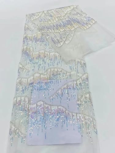 Modischer französischer Stickerei-Perlen-Tüll-Spitzenstoff, Pailletten-Spitzenstoff für Hochzeitskleid, XL57861, wie abgebildet, 5 Yards von ENEMO