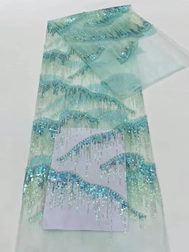 Modischer französischer Stickerei-Perlen-Tüll-Spitzenstoff, Pailletten-Spitzenstoff für Hochzeitskleid, XL57861-wie abgebildet_a-5 Yards von ENEMO