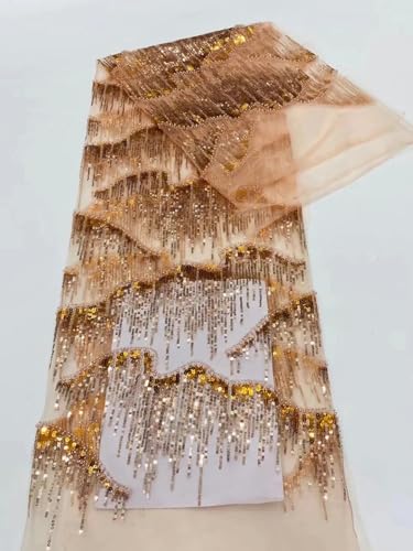 Modischer französischer Stickerei-Perlen-Tüll-Spitzenstoff, Pailletten-Spitzenstoff für Hochzeitskleid, XL57861-wie abgebildet_d-5 Yards von ENEMO
