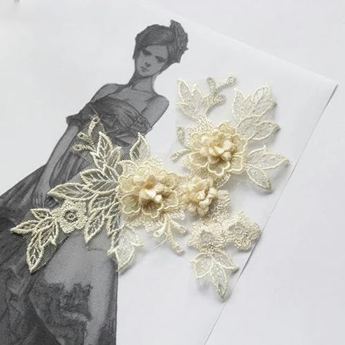 Spitzenapplikation mit 3D-Blumen und Perlen, Stickerei, Nähen, Hochzeitsschleier, Kopf-Spitzenapplikation, Abendkleid, Kleidung, Patches, Scrapbooking-11 von ENEMO