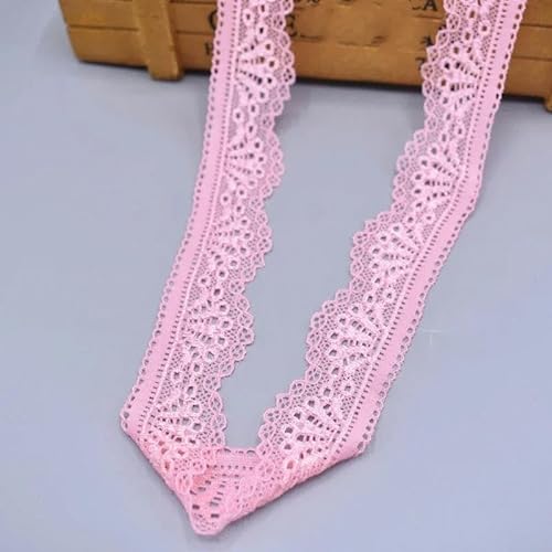 Stretch-elastisches Spitzenband, 30 mm breit, weiße Spitze, bestickte Baumwolle, Elastizität, Spitzenbesatz, Besätze, Kleidung, Unterwäsche zum Nähen, Pink, 5 Yards von ENEMO