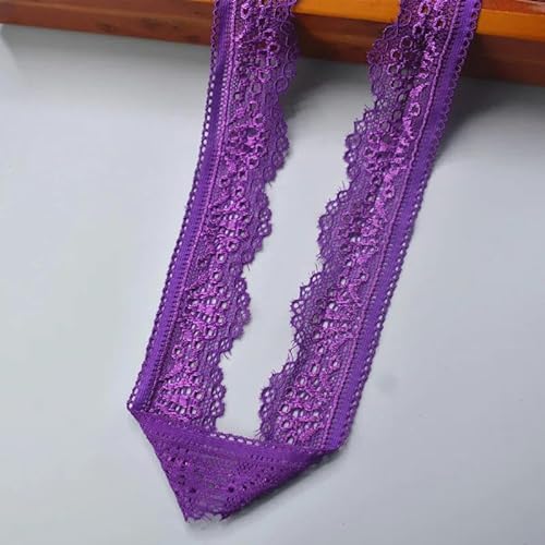 Stretch-elastisches Spitzenband, 30 mm breit, weiße Spitze, bestickte Baumwolle, Elastizität, Spitzenbesatz, Besätze, Kleidung, Unterwäsche zum Nähen, violett, 5 Yards von ENEMO