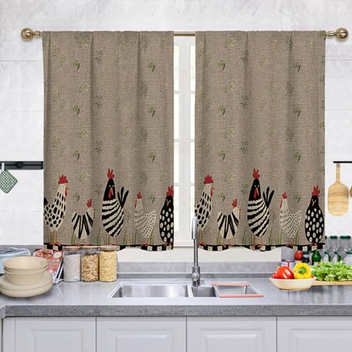 ENEN 2 Stück Kurzgardine Wohnzimmer Küchen, Ländlich Kurzer Vorhang Fenster Durchscheinend Fenstergardinen, Bistrogardine Stab Tasche Halbe Fenster Behandlung für Home Decor (Braun,70x50cm) von ENEN