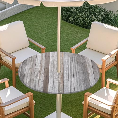 ENEN 3D Elastische Runde Tischdecke mit Schirmloch und Reißverschluss, Wasserdicht Outdoor Taillierte Runde Tischdecke, Wetterfest Gartentischdecke für Sonnenschirm (Brett 0,S: 79-89cm) von ENEN