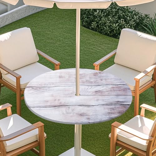 ENEN 3D Elastische Runde Tischdecke mit Schirmloch und Reißverschluss, Wasserdicht Outdoor Taillierte Runde Tischdecke, Wetterfest Gartentischdecke für Sonnenschirm (Brett 4,S: 79-89cm) von ENEN