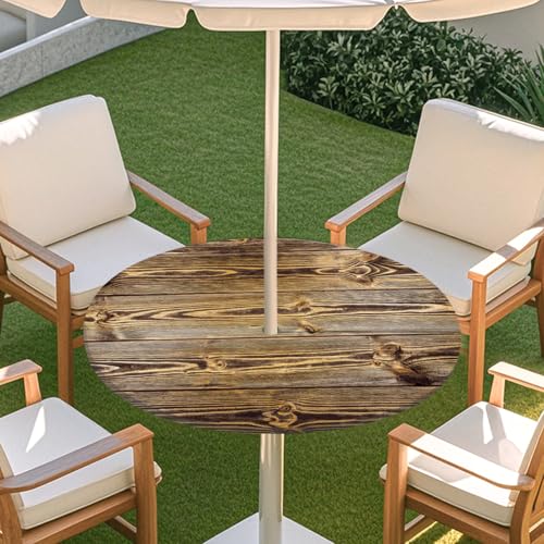 ENEN 3D Elastische Runde Tischdecke mit Schirmloch und Reißverschluss, Wasserdicht Outdoor Taillierte Runde Tischdecke, Wetterfest Gartentischdecke für Sonnenschirm (Brett 7,S: 79-89cm) von ENEN