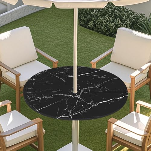 ENEN 3D Elastische Runde Tischdecke mit Schirmloch und Reißverschluss, Wasserdicht Outdoor Taillierte Runde Tischdecke, Wetterfest Gartentischdecke für Sonnenschirm (Farbiger Marmor 1,S: 79-89cm) von ENEN
