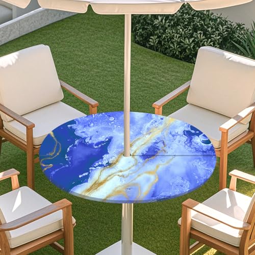 ENEN 3D Elastische Runde Tischdecke mit Schirmloch und Reißverschluss, Wasserdicht Outdoor Taillierte Runde Tischdecke, Wetterfest Gartentischdecke für Sonnenschirm (Farbiger Marmor 4,S: 79-89cm) von ENEN
