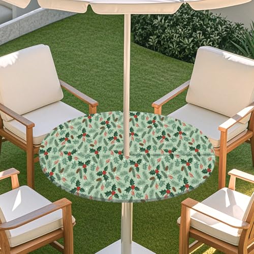 ENEN 3D Elastische Runde Tischdecke mit Schirmloch und Reißverschluss, Wasserdicht Outdoor Taillierte Runde Tischdecke, Wetterfest Gartentischdecke für Sonnenschirm (Grün,M: 91-112cm) von ENEN