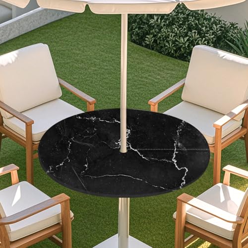 ENEN 3D Elastische Runde Tischdecke mit Schirmloch und Reißverschluss, Wasserdicht Outdoor Taillierte Runde Tischdecke, Wetterfest Gartentischdecke für Sonnenschirm (Klassisch Marmor 6,S: 79-89cm) von ENEN