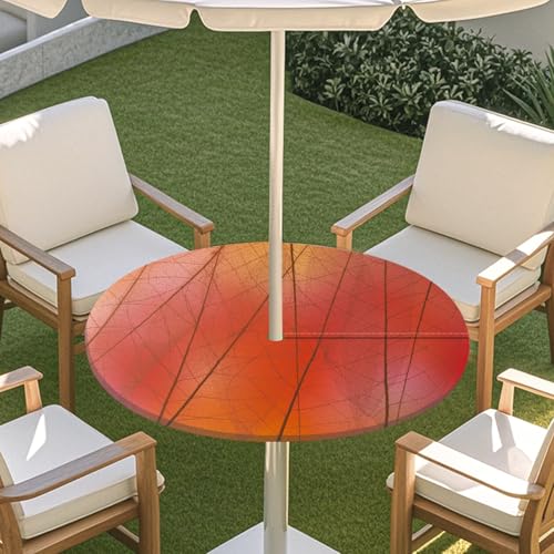 ENEN Elastische Runde Tischdecke mit Schirmloch und Reißverschluss, 3D-Blattstiel Wasserdicht Taillierte Tischdecke, Outdoor Gartentischdecke für Sonnenschirm (Rot 0,L:45''-54'') von ENEN