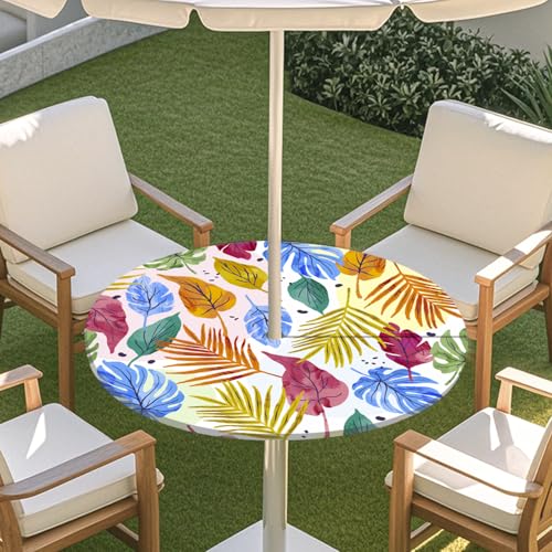 ENEN Elastische Runde Tischdecke mit Schirmloch und Reißverschluss, Tischdecke Outdoor Wetterfest Abwaschbar, 3D Gartentischdecke Wetterfest für Sonnenschirm (Mehrfarbig,M) von ENEN