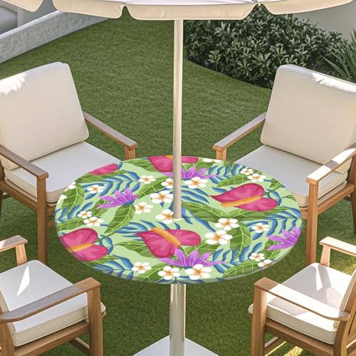 ENEN Elastische Runde Tischdecke mit Schirmloch und Reißverschluss, Tischdecke Outdoor Wetterfest Abwaschbar, 3D Gartentischdecke Wetterfest für Sonnenschirm (aubergine,L) von ENEN