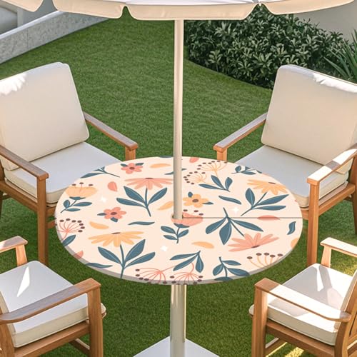 ENEN Elastische Runde Tischdecke mit Schirmloch und Reißverschluss, Tischdecke Outdoor Wetterfest Abwaschbar, 3D Gartentischdecke Wetterfest für Sonnenschirm (blass orange,L) von ENEN