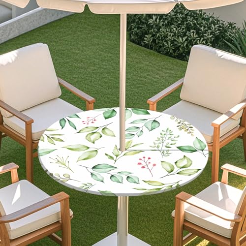 ENEN Elastische Runde Tischdecke mit Schirmloch und Reißverschluss, Tischdecke Outdoor Wetterfest Abwaschbar, 3D Gartentischdecke Wetterfest für Sonnenschirm (celtis sinensis,M) von ENEN