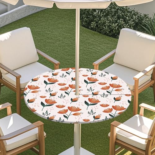 ENEN Elastische Runde Tischdecke mit Schirmloch und Reißverschluss, Tischdecke Outdoor Wetterfest Abwaschbar, 3D Gartentischdecke Wetterfest für Sonnenschirm (fleischrosa,M) von ENEN