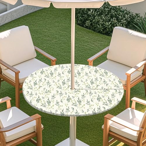 ENEN Elastische Runde Tischdecke mit Schirmloch und Reißverschluss, Tischdecke Outdoor Wetterfest Abwaschbar, 3D Gartentischdecke Wetterfest für Sonnenschirm (grünes Gras,L:114-137cm) von ENEN