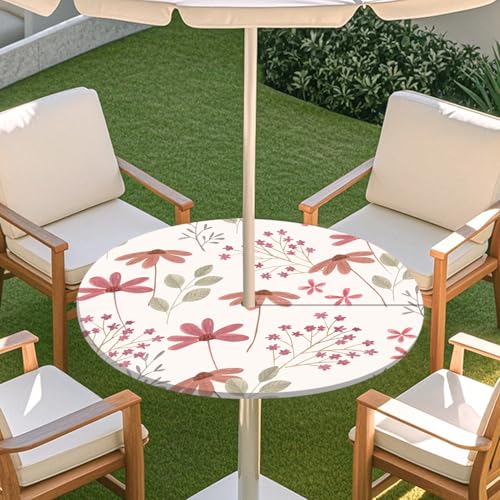 ENEN Elastische Tischdecke mit Schirmloch und Reißverschluss, Kleine Blumen Wasserdicht Taillierte Tischdecke, Outdoor Runde Gartentischdecke für Sonnenschirm (Blumenblatt 10,L:45''-54'') von ENEN