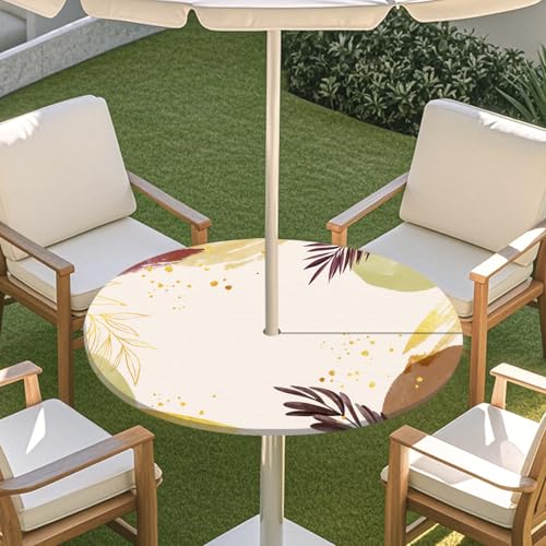 ENEN Elastische Tischdecke mit Schirmloch und Reißverschluss, Kleine Blumen Wasserdicht Taillierte Tischdecke, Outdoor Runde Gartentischdecke für Sonnenschirm (Blumenblatt 5,L:45''-54'') von ENEN
