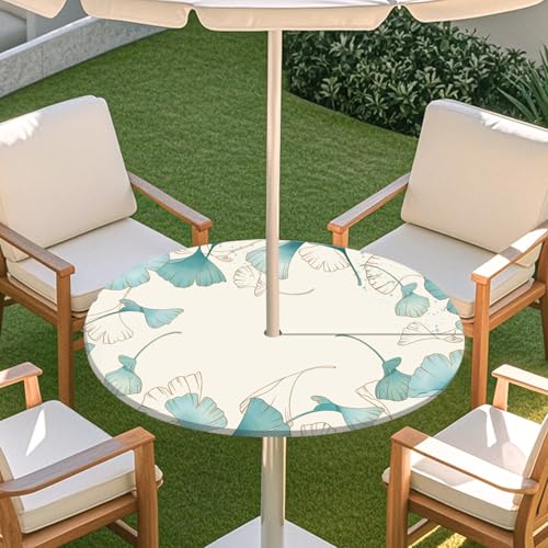 ENEN Elastische Tischdecke mit Schirmloch und Reißverschluss, Kleine Blumen Wasserdicht Taillierte Tischdecke, Outdoor Runde Gartentischdecke für Sonnenschirm (Blumenblatt 6,L:45''-54'') von ENEN