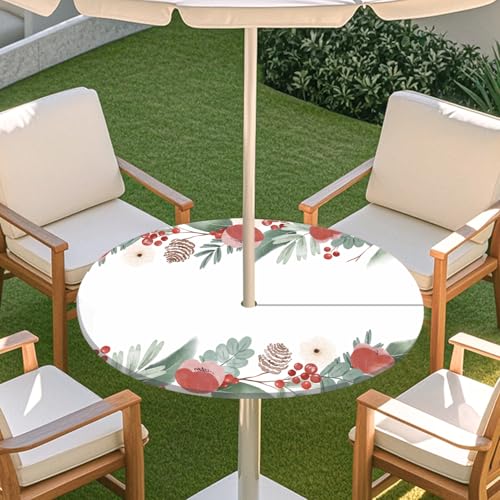 ENEN Elastische Tischdecke mit Schirmloch und Reißverschluss, Kleine Blumen Wasserdicht Taillierte Tischdecke, Outdoor Runde Gartentischdecke für Sonnenschirm (Weiß 11,M:36''-44'') von ENEN