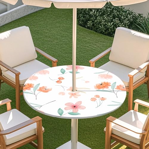 ENEN Elastische Tischdecke mit Schirmloch und Reißverschluss, Kleine Blumen Wasserdicht Taillierte Tischdecke, Outdoor Runde Gartentischdecke für Sonnenschirm (Weiß 2,S:31''-35'') von ENEN