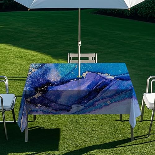 ENEN Gartentischdecke für Sonnenschirm Rechteckig Tischdecken Outdoor Tischdecke mit Schirmloch und Reißverschluss Elastisch Tischdecke - 3D Druck (Blau,305x152cm) von ENEN