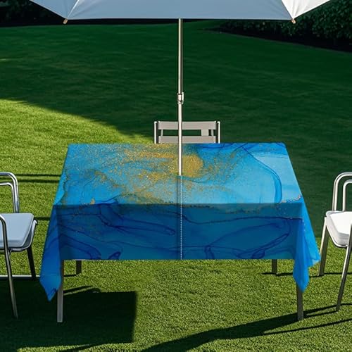 ENEN Gartentischdecke für Sonnenschirm Rechteckig Tischdecken Outdoor Tischdecke mit Schirmloch und Reißverschluss Elastisch Tischdecke - 3D Druck (Gold,259x152cm) von ENEN