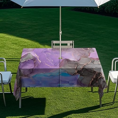 ENEN Gartentischdecke für Sonnenschirm Rechteckig Tischdecken Outdoor Tischdecke mit Schirmloch und Reißverschluss Elastisch Tischdecke - 3D Druck (Lila,305x152cm) von ENEN
