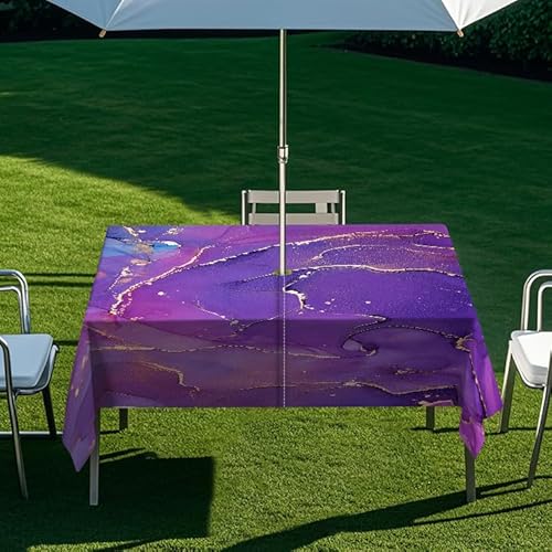 ENEN Gartentischdecke für Sonnenschirm Rechteckig Tischdecken Outdoor Tischdecke mit Schirmloch und Reißverschluss Elastisch Tischdecke - 3D Druck (Marmor,213x152cm) von ENEN