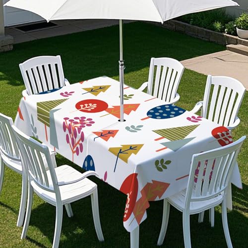 ENEN Gartentischdecke für Sonnenschirm Rechteckig Tischdecken Outdoor Tischdecke mit Schirmloch und Reißverschluss Elastisch Tischdecke - 3D Einfaches Drucken (Kiefer,259x152cm) von ENEN