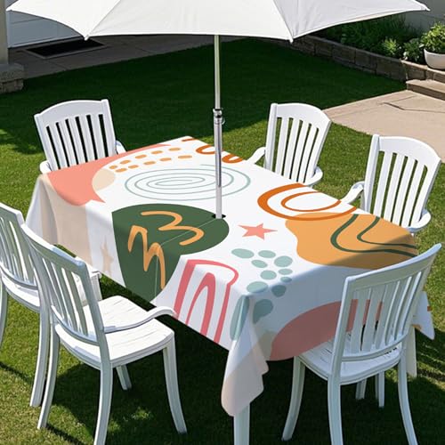 ENEN Gartentischdecke für Sonnenschirm Rechteckig Tischdecken Outdoor Tischdecke mit Schirmloch und Reißverschluss Elastisch Tischdecke - 3D Einfaches Drucken (Kreis,305x152cm) von ENEN